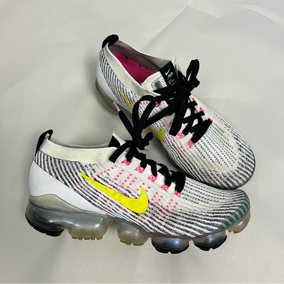 Nike Air VaporMax Flyknit 3 White Dynamic Yellow Running Sneakers Size 10